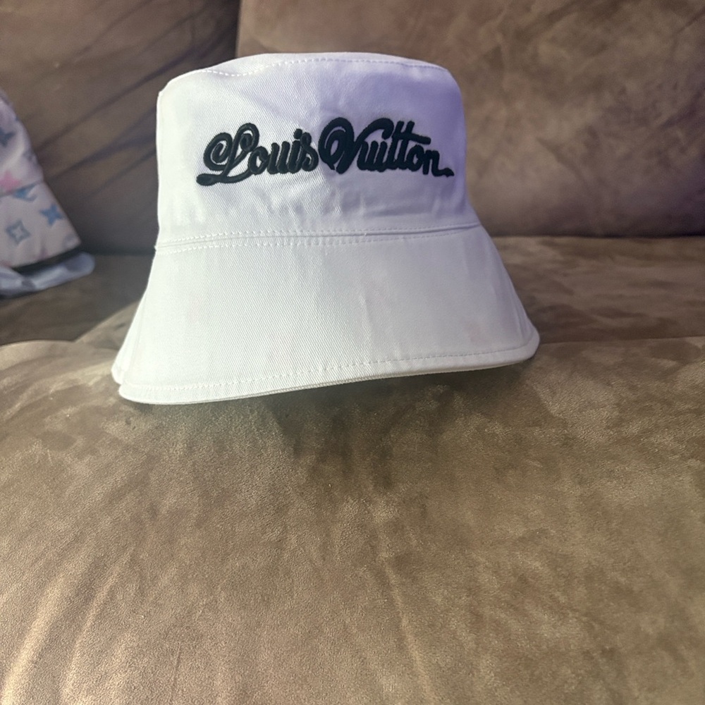 White Bucket Hat with Black Logo